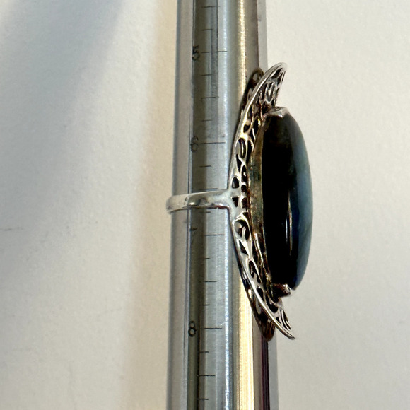 925 Sterling Silver Vintage HUGE Tall Labradorite Large Gemstone Ring Size 6.75 - Picture 13 of 14